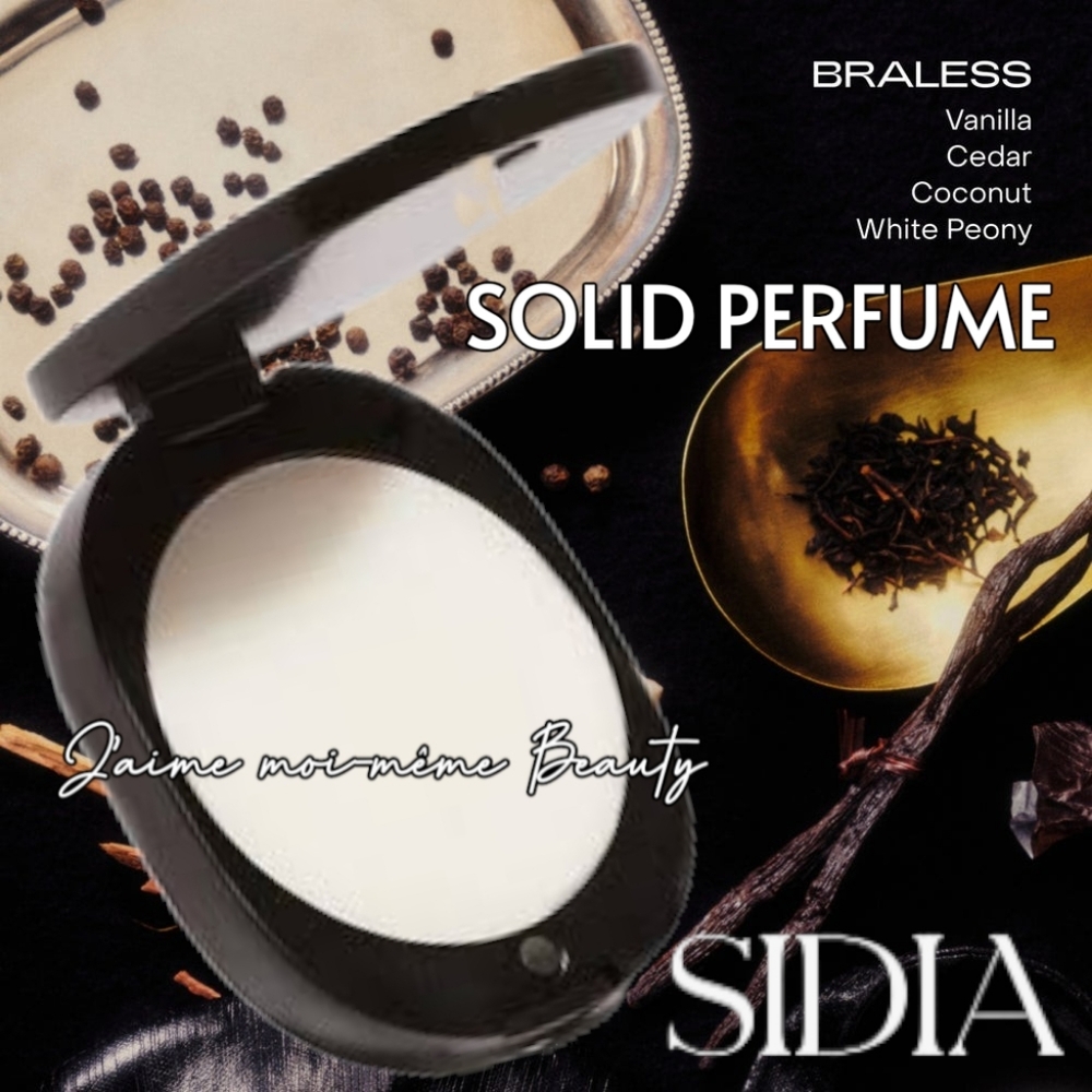 Sidia Solid Perfume Compact - BRALESS - Vanilla, Coconut, Cedar, White Peony